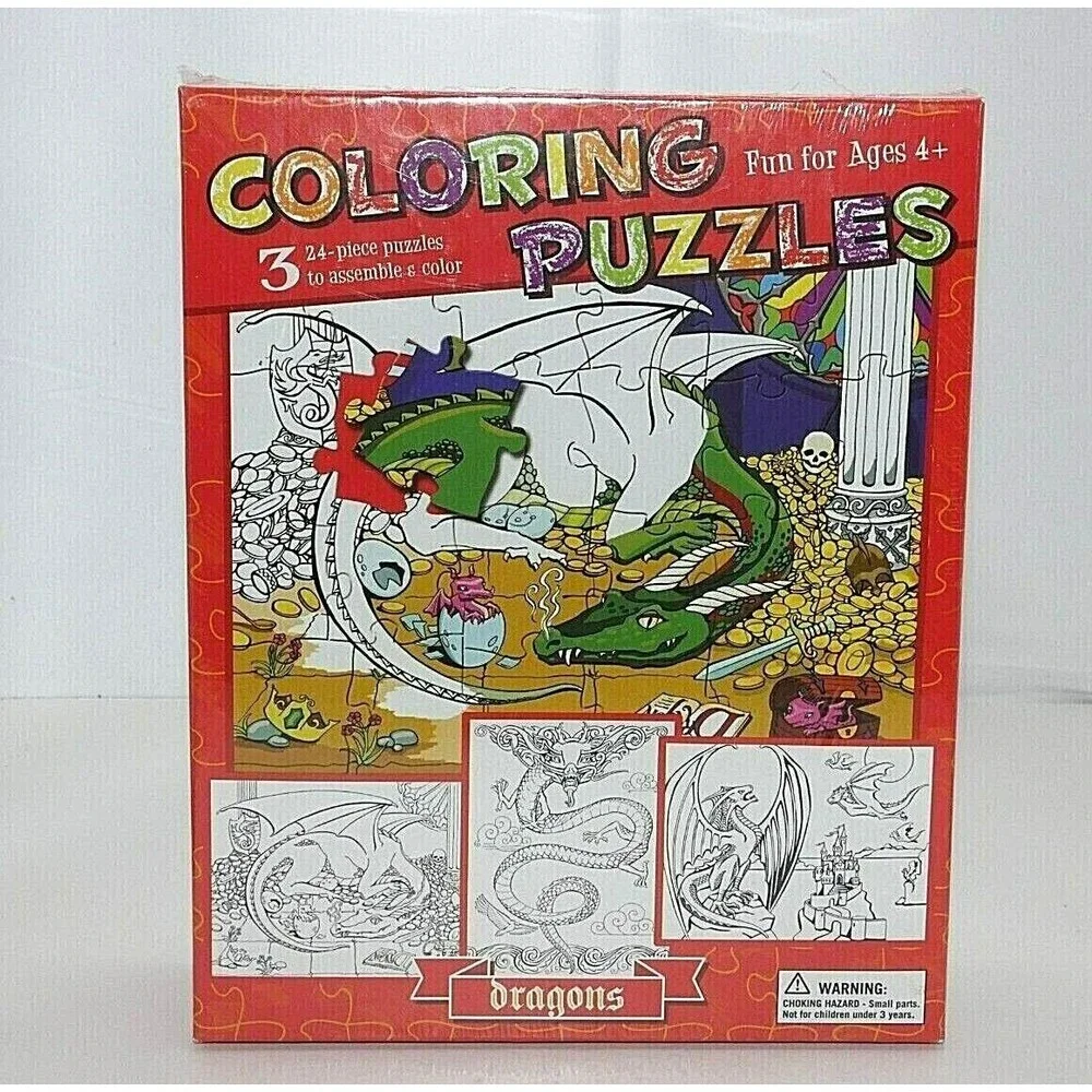 Coloring Puzzles DRAGONS Three 24 Piece Puzzles to Assemble & Color New Sealed